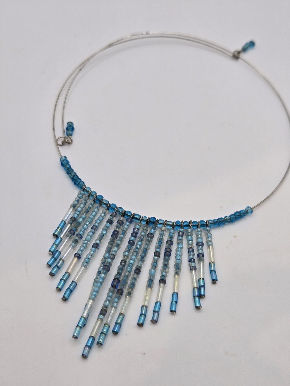 Y2k 90s Torque Choker Necklace Blue Beaded Beachy Boho Mermaid Resort